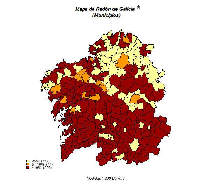 Mapa de gas radón en Galicia